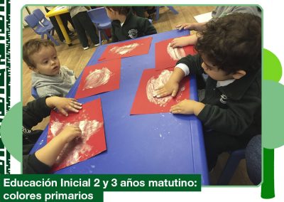 2019: Ed. Inicial 2 y 3 años turno matutino investiga los colores primarios.